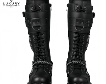 Dr Doc Martens Pier Leather Combat Boots Mens 9 Black Mid Calf Dockworker Boots s-l400.jpg main image 4