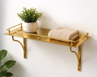 Estante flotante de latón hecho a mano, estante de galería de latón macizo - Almacenamiento de pared minimalista