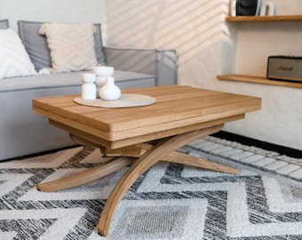 Transformer Table 3-in-1 | Extendable Dining & Coffee Table | Adjustable Height | Wooden Multifunctional Table | Natural Finish