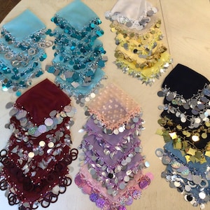 Pañuelo pequeño con lentejuelas y cuentas, bufanda decorativa cuadrada de 30 cm (12 pulgadas).