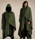 Medieval Hooded Cloak, Renaissance Corduroy Cloak with Adjustable Brooch, Ren Faire Cape