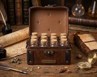Borsa per pozioni alchemiche medievali, 12 fiale di sughero, porta dadi per D&D, accessorio per LARP rinascimentale