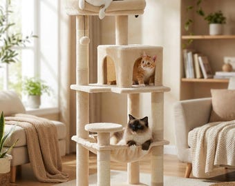 Grote krabpaal voor binnenkatten · Kattenhuis met 5 verdiepingen en hangmat · Grote zitplaats