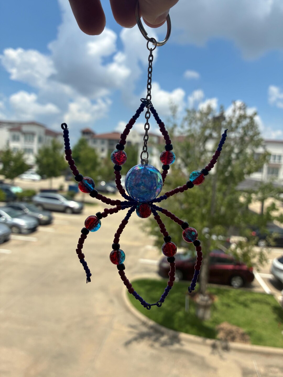 Handmade Keychain With Blue and Red Beads - Etsy