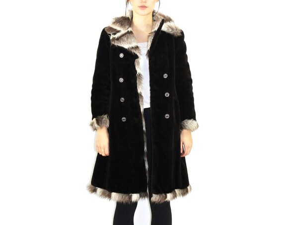 Brown Faux Fur Coat // Faux Fur Trench Coat // 70s