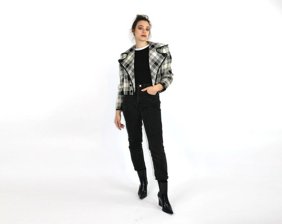 90s Cropped Blazer // Vintage Checked 90s Blazer /