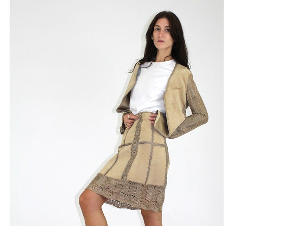 suede skirt and jacket set