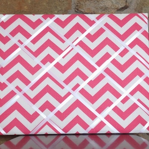 Bubblegum Pink Chevron 16x20 French Memo Board - Pink and White Chevron with White Ribbon - Unframed
