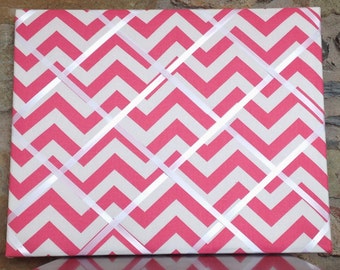 Bubblegum Pink Chevron 16x20 French Memo Board - Pink and White Chevron with White Ribbon - Unframed