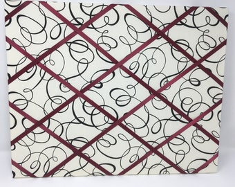 Memo Board, Black and cream swirl, french memo board, Pin Board, Maroon, 16x20