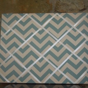 16x20 French Memo Board Spa Blue Chevron with White Ribbon Unframed image 1