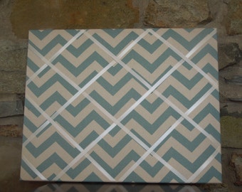 16x20 French Memo Board - Spa Blue Chevron with White Ribbon - Unframed