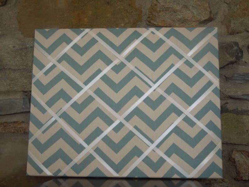 16x20 French Memo Board Spa Blue Chevron with White Ribbon Unframed image 1