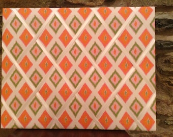 16x20 French Memo Board - unframed - Coral and Sage Ikat - orange and green - ikat