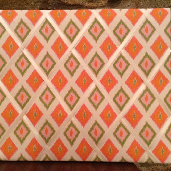 16x20 French Memo Board - unframed - Coral and Sage Ikat - orange and green - ikat