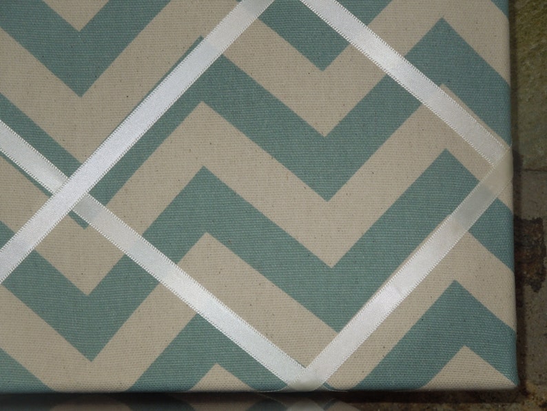 16x20 French Memo Board Spa Blue Chevron with White Ribbon Unframed image 3