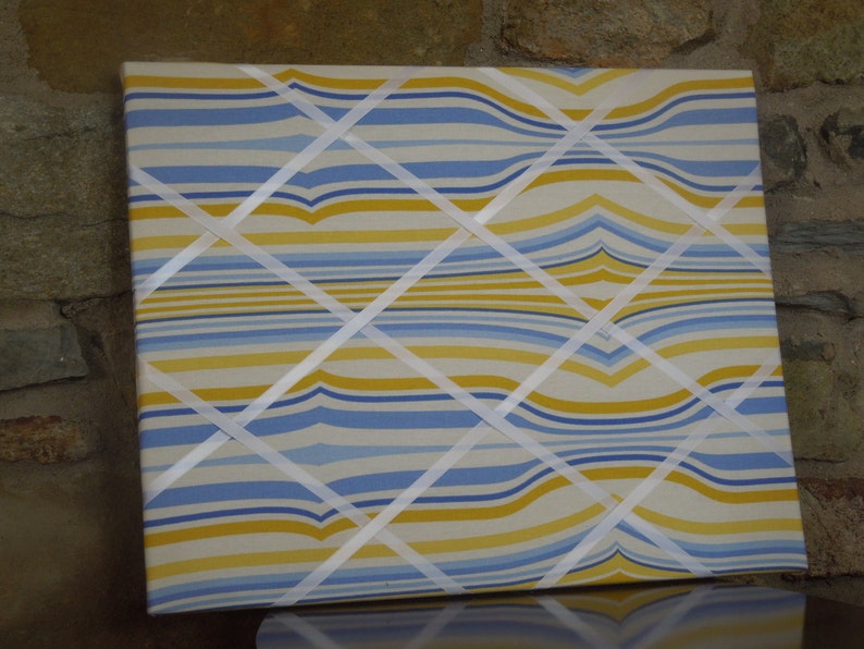 16x20 French Memo Board Yellow and Blue Wonky Stripe Unframed image 1