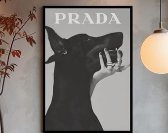 Minimalistic Doberman PRADA Poster | Aesthetic Designer Wall Mount | Retro Y2K Style Dorm Decor | Stockholm Style | Aesthetic Gifted Art
