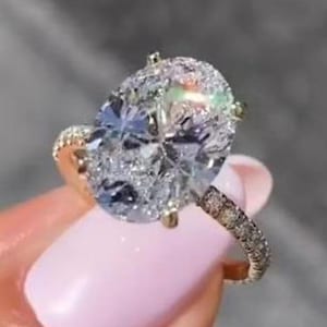 4 CT Oval Cut Moissanite Engagement Ring, Hidden Halo Diamond Ring, Oval With 3/4 Eternity Pave Wedding Ring, Large Oval Proposal Gifts