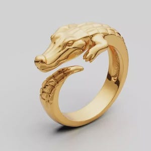 Plain Gold Crocodile Ring, Alligator Statement Ring, Gold Animal Ring, Open Cuff Ring, Reptile Ring, Gothic Ring, Unique Gift for Him or Her