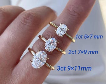 1\2\3 Ct Oval Moissanite Engagement Ring, Silver Solitaire Wedding Ring, Dainty Diamond Ring, Promise Ring, Minimalist Bridal Jewelry Gift