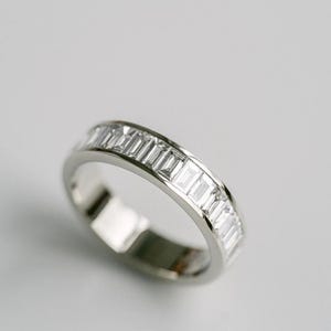 Baguette Cut Eternity Ring, Channel Set Wedding Band, White Gold Engagement Ring, Diamond Wedding Band, Anniversary Ring, Stackable Ring