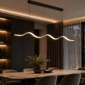Moderner lichtinspirierter LED-Wellen-Kronleuchter, lineare Küchen- und Esszimmerleuchte, schlanke hängende Pendelleuchte