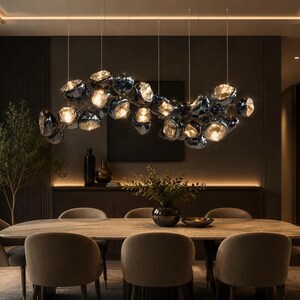 Glass lava balls cluster chandelier light fixture, linear light for kitchen & dining, Modern Architectural Statement Light for interiors
