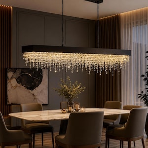 Hanging crystals Linear contemporary chandelier for living, Pendant Lamp Dining Room,Kitchen Island Hanging Lamp