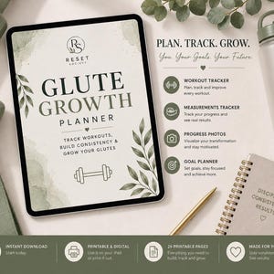 Po-Wachstumsplaner zum Ausdrucken, Fitness-Tagebuch, Trainingsplaner, Po-Wachstums-Tracker, Fitnessplaner für Frauen, Sofort-Download als PDF
