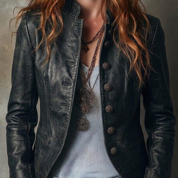 Genuine Lambskin Leather Jacket – Black Military Style Slim Fit Coat.