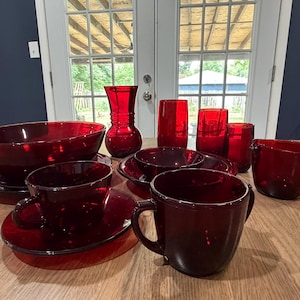 Vintage Anchor Hocking Royal Ruby Red-glaswerk – borden, bekers, schalen, kopjes, vazen