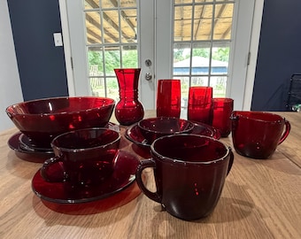 Vintage Anchor Hocking Royal Ruby Red Glassware – Dinner Plates, Tumblers, Bowls, Cups, Vases