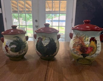 Vintage Susan Winget Rooster Canisters: Coffee, Sugar, Tea Jars - Etsy
