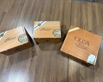 Lot of 3 Empty Wooden Cigar Boxes - (2) Deep Chest Ramon Bueso Genesis & (1) Large Flat Oliva Serie O