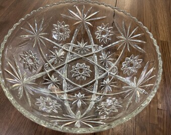Bol de ensalada de cristal con estrella de David de Anchor Hocking – Plato de servir de mediados de siglo