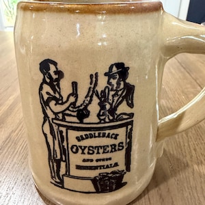 Vintage Monmouth Pottery Stoneware Beer Mug - Western Stoneware Saddleback Oysters Tavern Stein