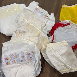 Vintage Doll Diapers and Underwear Lot - 12 Piece Set with Plastic Pants and Bloomers