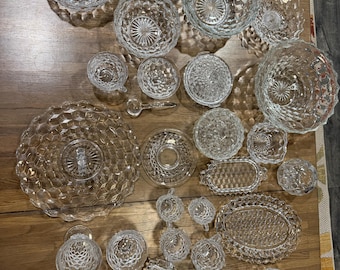 Vintage Fostoria American Glassware - Choose Your Piece - Replacement Clear Cubist Pattern Bowls Cups Serving Dishes Plates Creamer Sugar