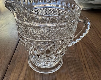 Anchor Hocking Wexford Clear Glass Creamer Pitcher 8 oz Small Diamond Cut Glass Cream Pitcher Mid Century Serving Ware Perfect Condition