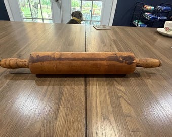 Mattarello vintage in legno massello da 45 cm, rullo per pasta in legno antico, decorazione rustica per cucina in stile fattoria, utensile in legno primitivo 45 x 6,35 cm