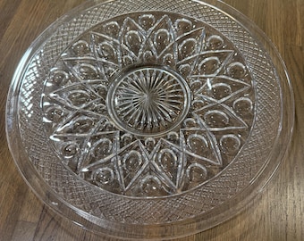 Vintage Imperial Glass Cape Cod Clear 14" Torte Plate, Pattern 1602, Large Round Pressed Glass Serving Platter