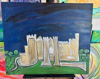Arundel Castle Under the Stars extra groot origineel schilderij van 36 x 30 inch, klaar om op te hangen