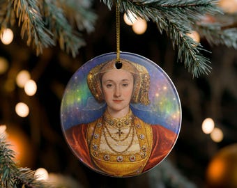 Anne of Cleves Portrait Ornament, Ceramic Round Holiday Decoration