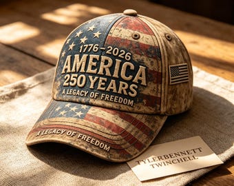 America 250th Anniversary Baseball Cap, 1776-2026 Patriotic USA Commemorative Hat, 3D Printed