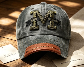Vintage Distressed Denim Baseball Cap - Embroidered M Letter Dad Hat - Washed Cotton Streetwear Cap
