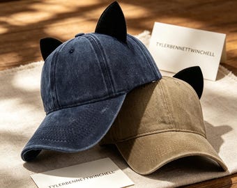 Cat Ears Baseball Cap - Washed Cotton Vintage Hat with Velvet Ears - Kawaii Y2K-Hat