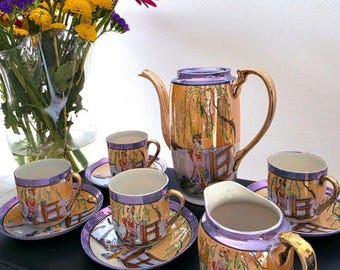 Vintage Japanese Geisha Tea / Espresso Set – Coffee Pot, Milk Jug & 4 Cups