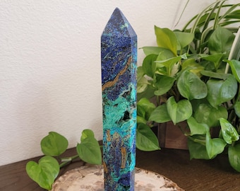 Azurite Malachite Tower | Damaged and Repaired | "Intuition" and "Transformation" (11.5" and 2.64lbs)