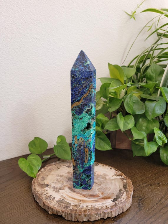Azurite Malachite Tower | Damaged and Repaired | "Intuition" and "Transformation" (11.5" and 2.64lbs)